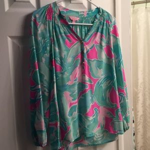 Elsa top pink teal flawed xs Lilly Pulitzer